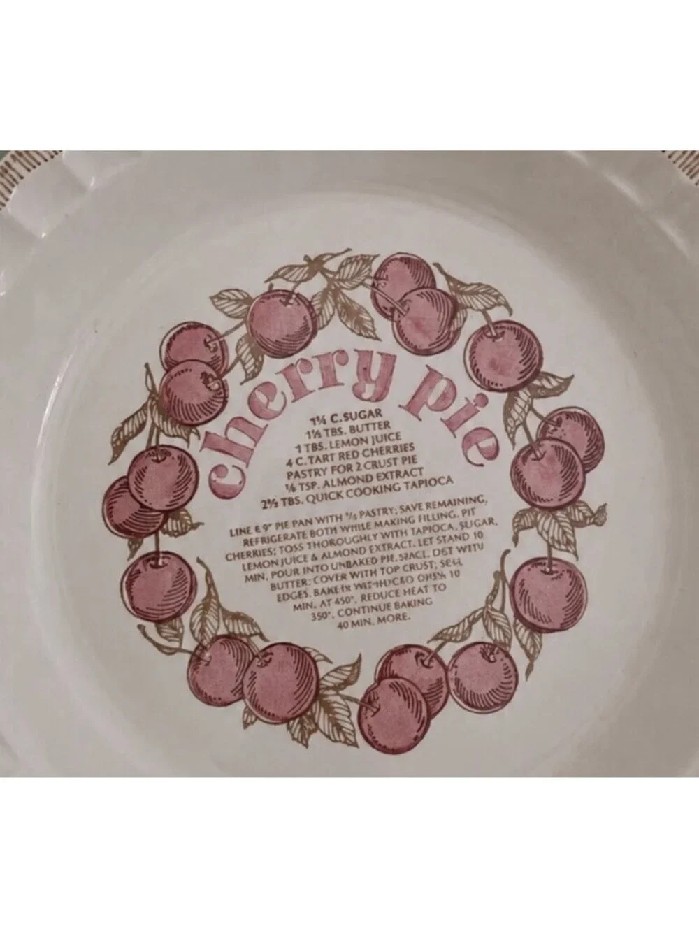 Country Harvest Cherry Pie Recipe Plate 11” inch 1983 Royal China Co Made In USA